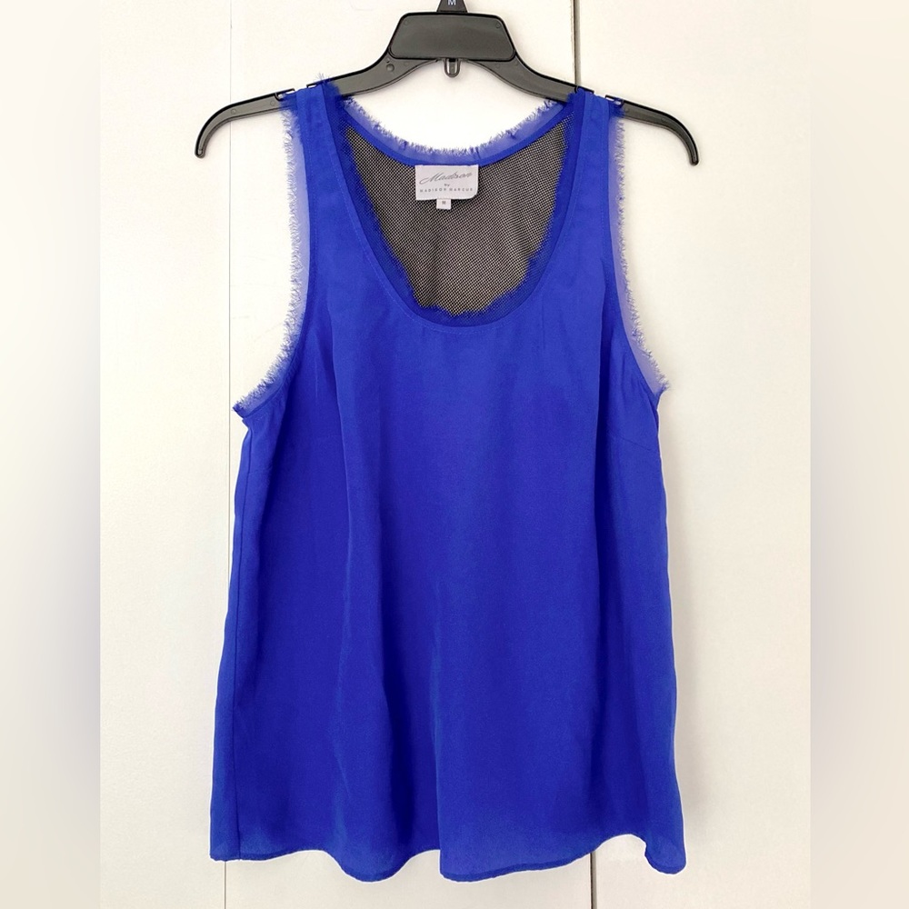 Madison by Madison Marcus blue tank top with black mesh upper back